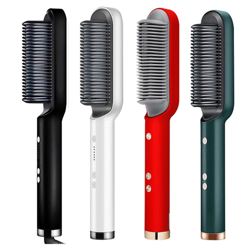 Hair Straightener Ceramic Hot Comb 2 in 1 Electric Straighten Hair Brush Negative Ion Fast Heating Styling Tool ﻿