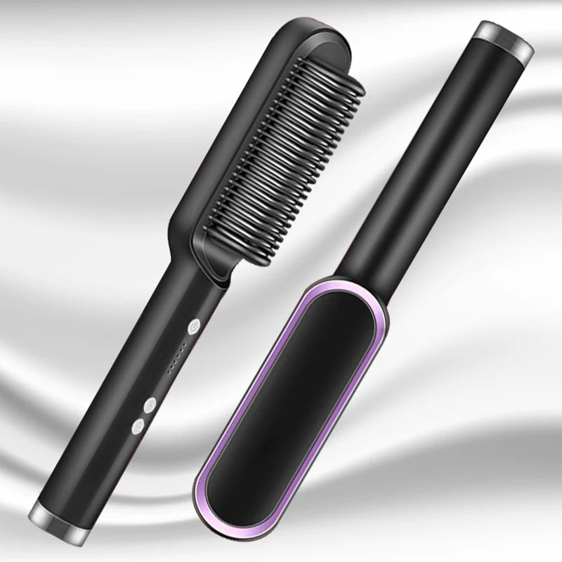 Hair Straightener Ceramic Hot Comb 2 in 1 Electric Straighten Hair Brush Negative Ion Fast Heating Styling Tool ﻿